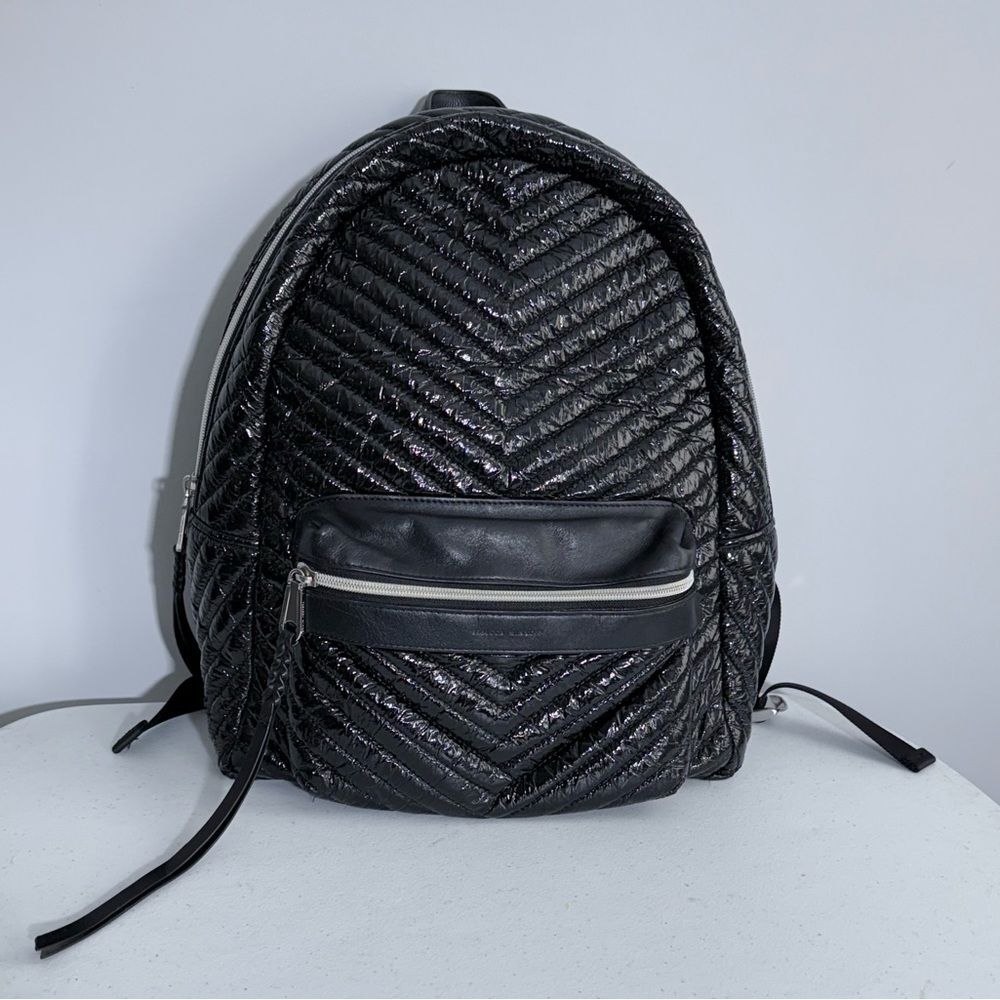 Rebecca Minkoff Pippa Large Backpack Black Patent Nylon Chevron Quilted Laptop - Picture 7 of 16